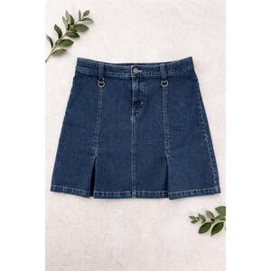 i.e. relaxed Denim Skirt‎ Womens 6P Blue Petite Pleated Kick Slit Casual